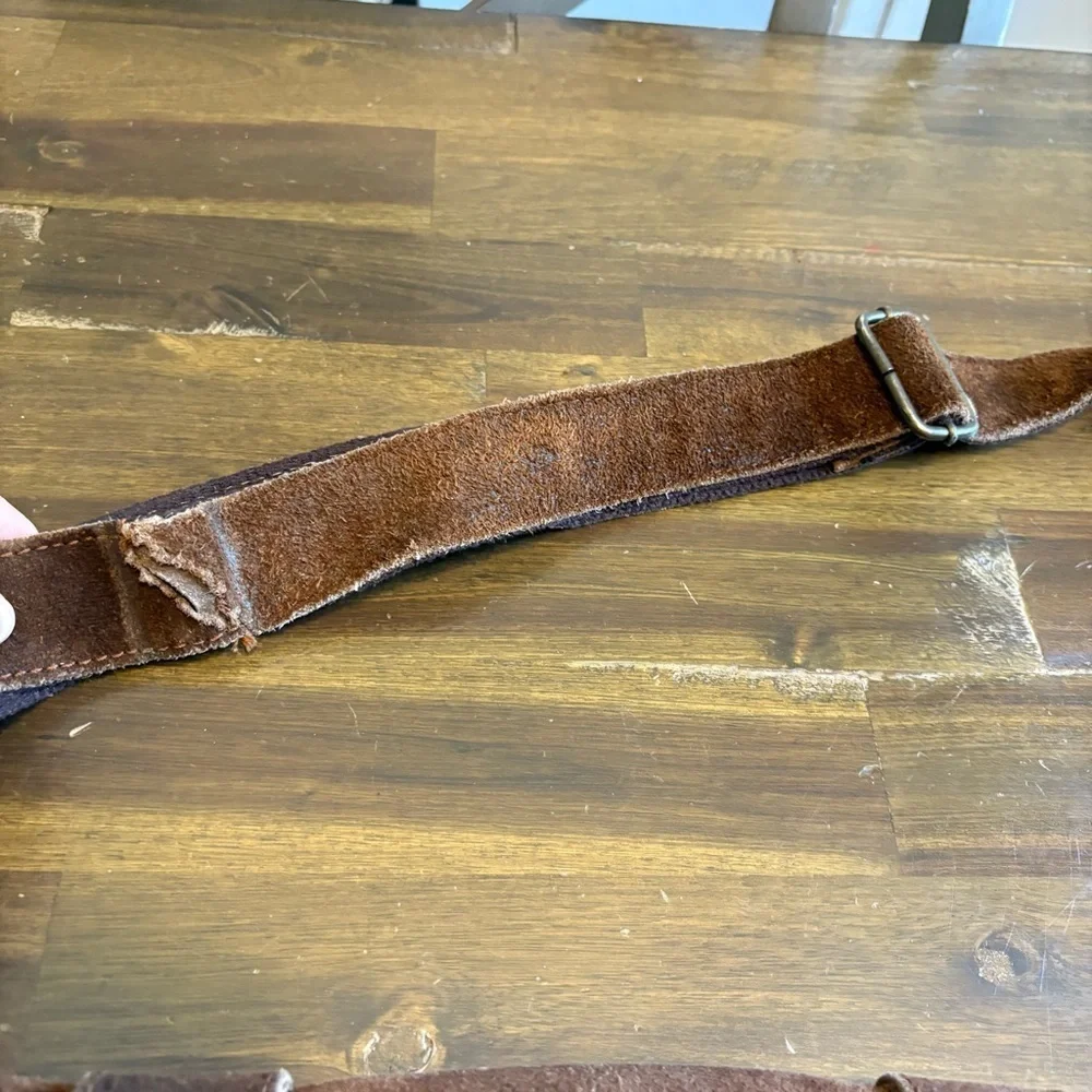 Claire Chase Laredo Messenger Bag Distressed Brown Suede Leather Vintage Flawed